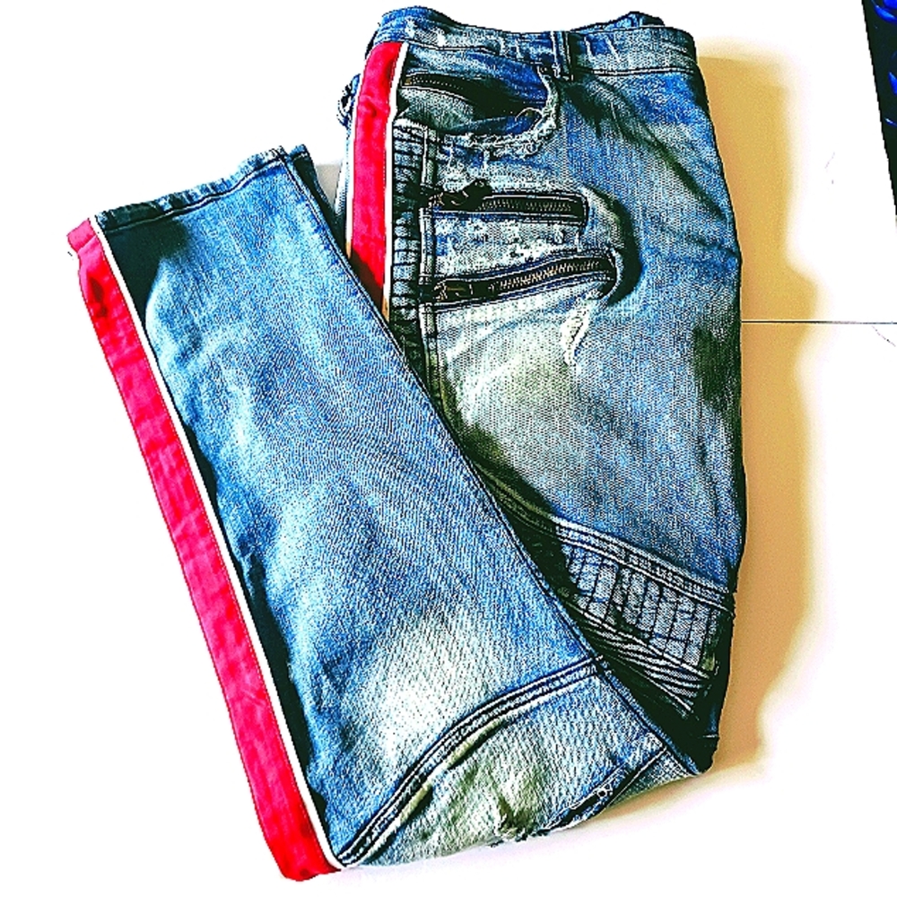 ROCKSTAR Original Men's Uniquely Designed Distressed Faded Blue Jeans Size 42